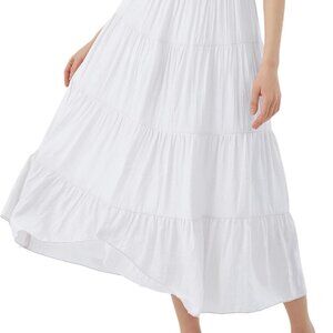 Women's Boho Maxi Skirt Summer Flowy Long Tiered A-Line Elastic High Waist Pleat